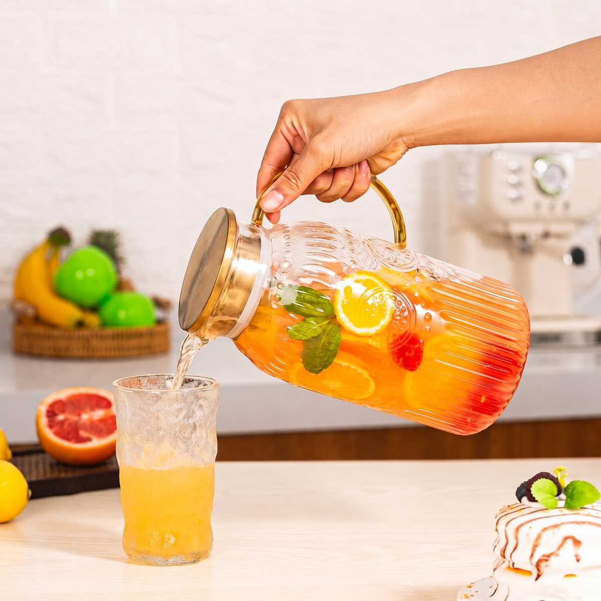 Gold vintage glass pitcher lifestyle view